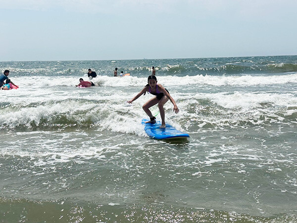 surfing at camp